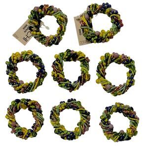 8- XOCHI Beaded Napkin Rings Green, Blue Yellow Purple, Pink New